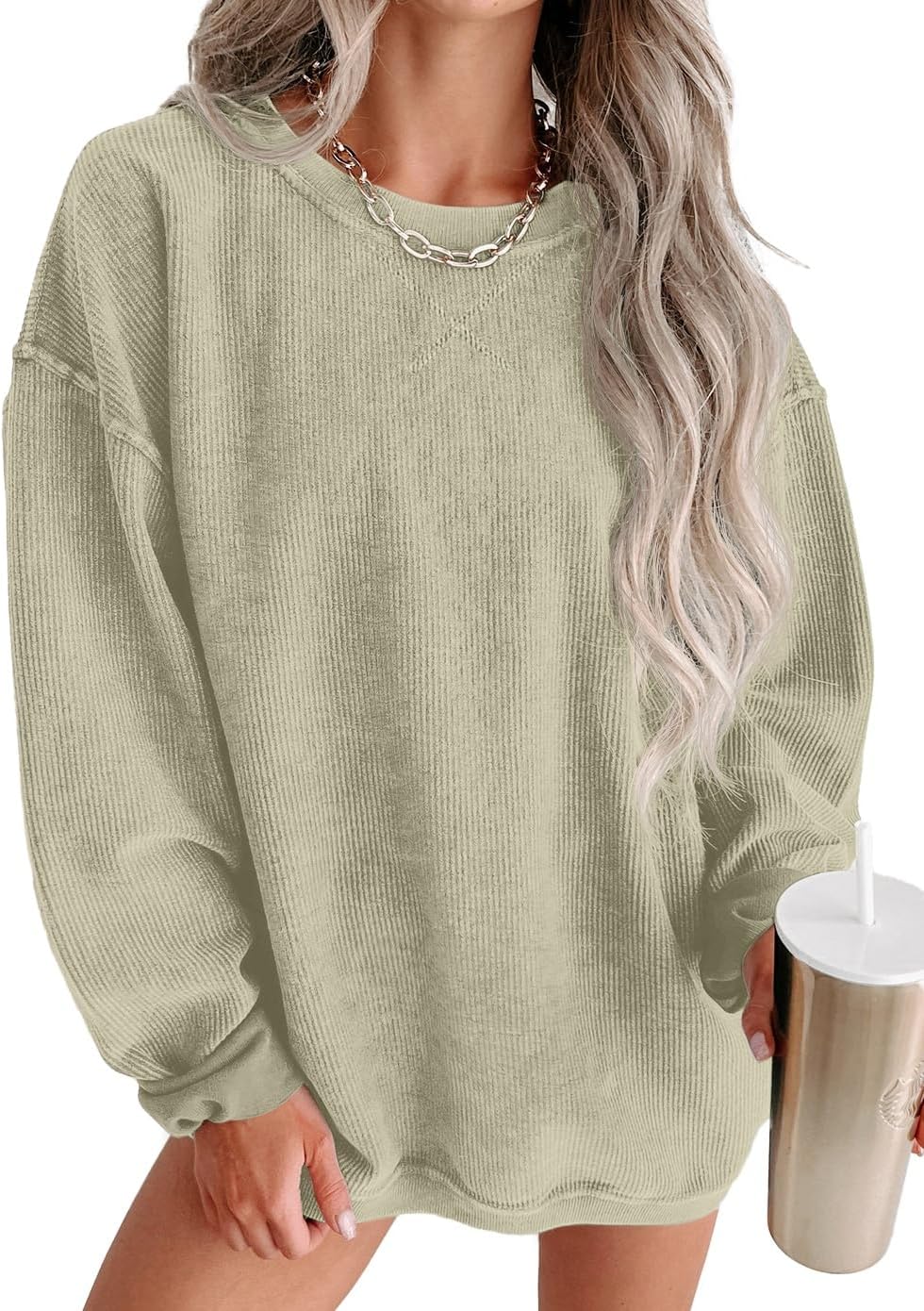 Womens Sweatshirts Casual Cored Corduroy Pullover Tops Oversized Long Sleeve Crewneck Shirts