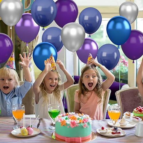 Vista 82 de Globos morados y dorados, 50 globos morados dorados y blancos de 12 pulgadas, globos morados metálicos, globos blancos y morados pastales para Negro