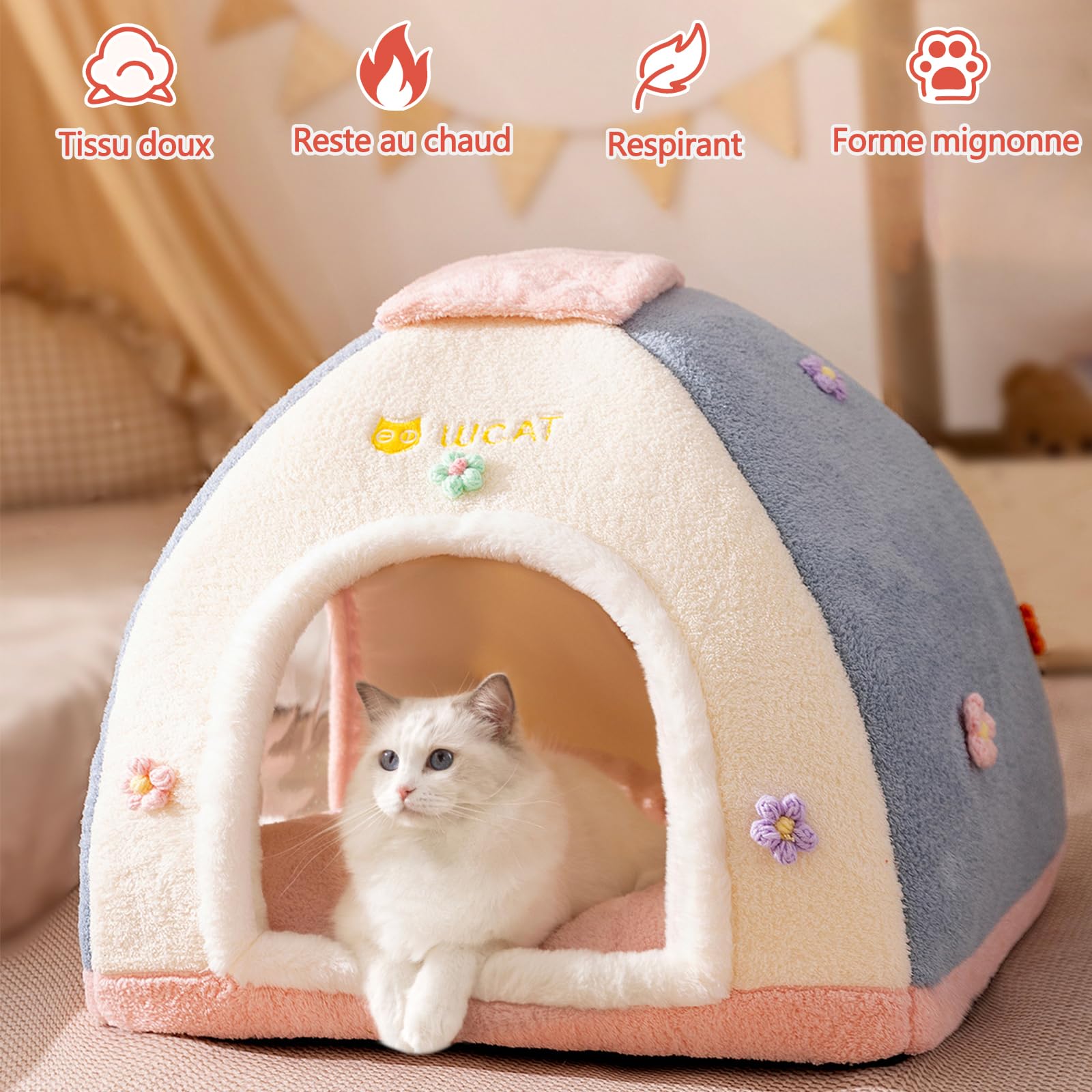 Galatée Niche pour Chat, Lit Douillet Et Douillet pour Chat, Tente Douce avec Coussin Amovible, Panier Douillet pour Chien, Maison pour Animaux De Compagnie pour Chiot, Chaton, Lapin(XL, Rose)