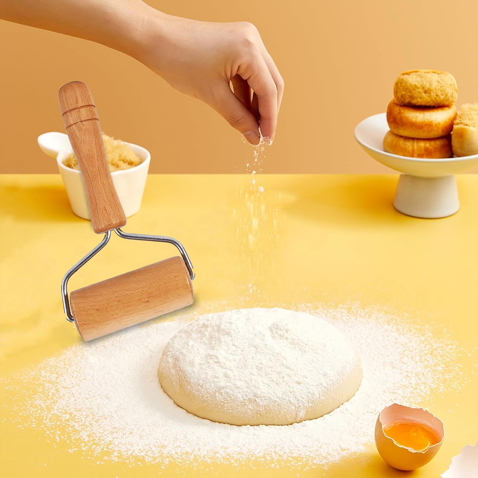 Teigroller-Set Aus Buchenholz – 2 Größen (ca. 6 & 10 Cm), Mit Edelstahl-Achse, Für Pizza & Plätzchen