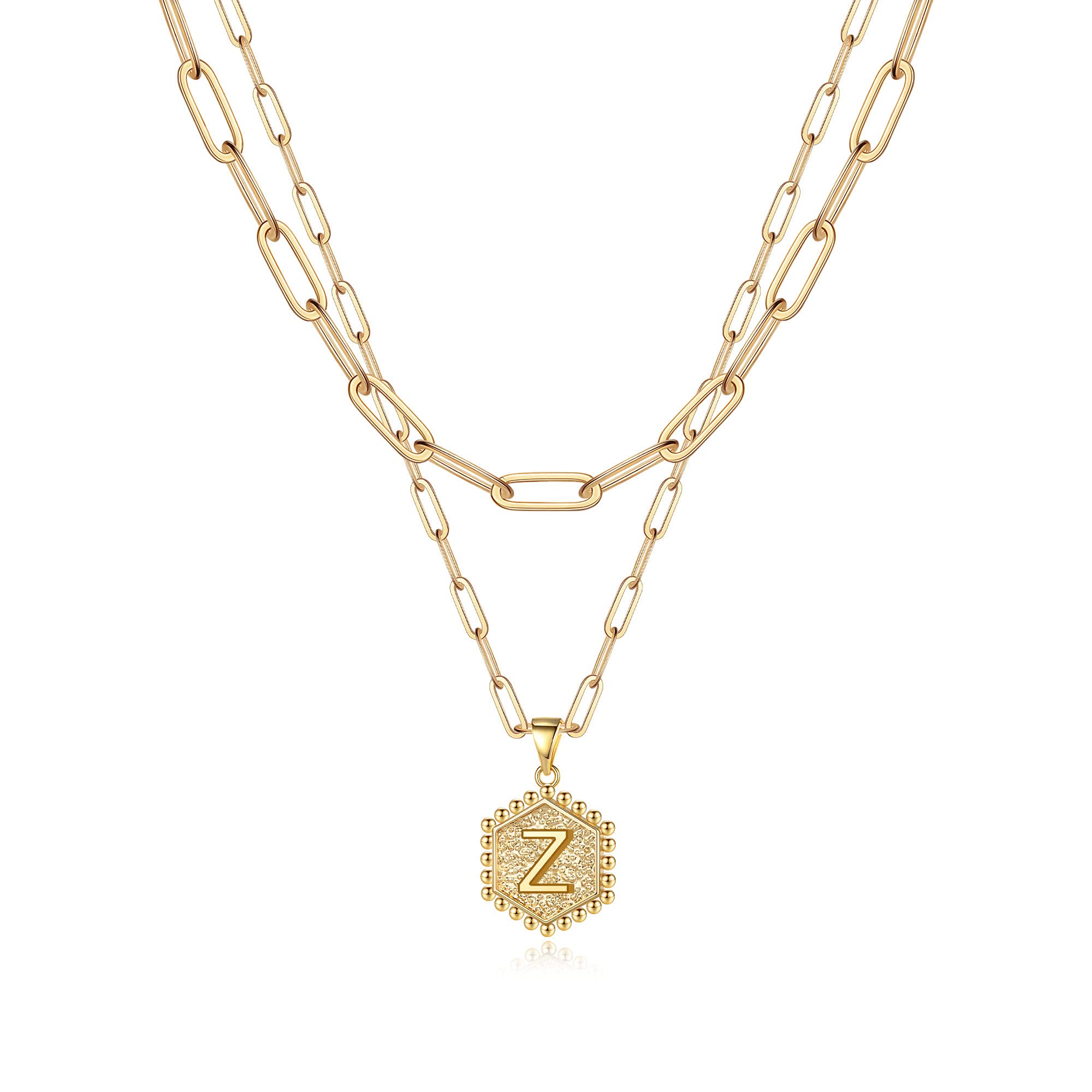 Geschichtete anfängliche goldene 14k festes über Buchstaben Halsketten Papierklick Kette Halskette Gold Schmuck für Mutter Frauen Teen Mädchen