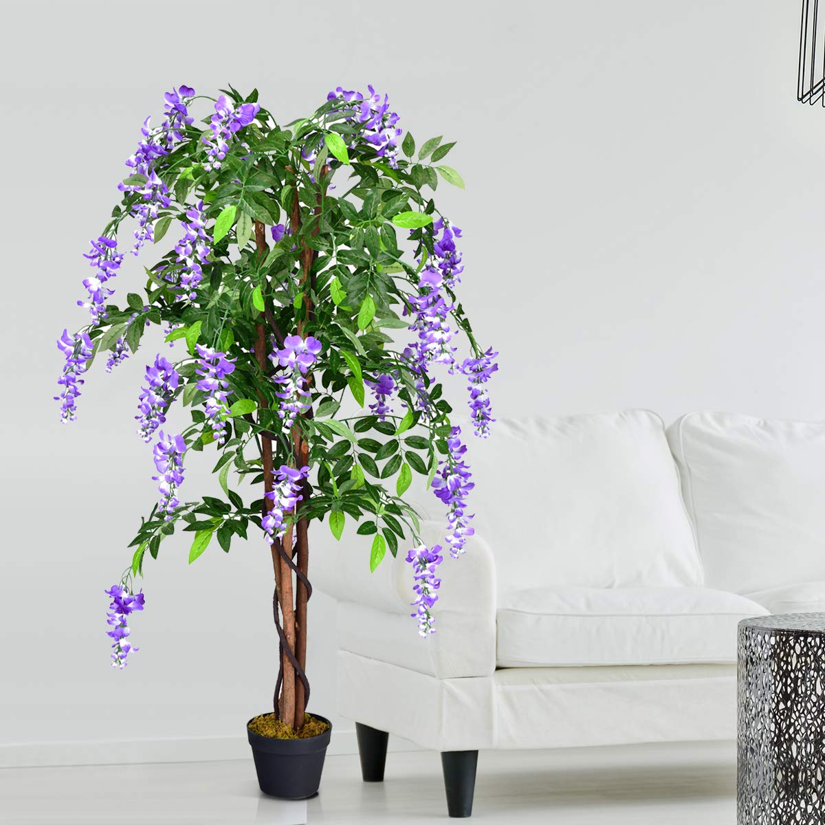 GOPLUS Planta Artificial Ficus Benjamin/Wisteria árbol/Phoenix Palm, árbol Artificial con Flores de 150 cm de Alto, Plantas Artificiales en Maceta, Plantas de Interior Artificiales harina de plástico