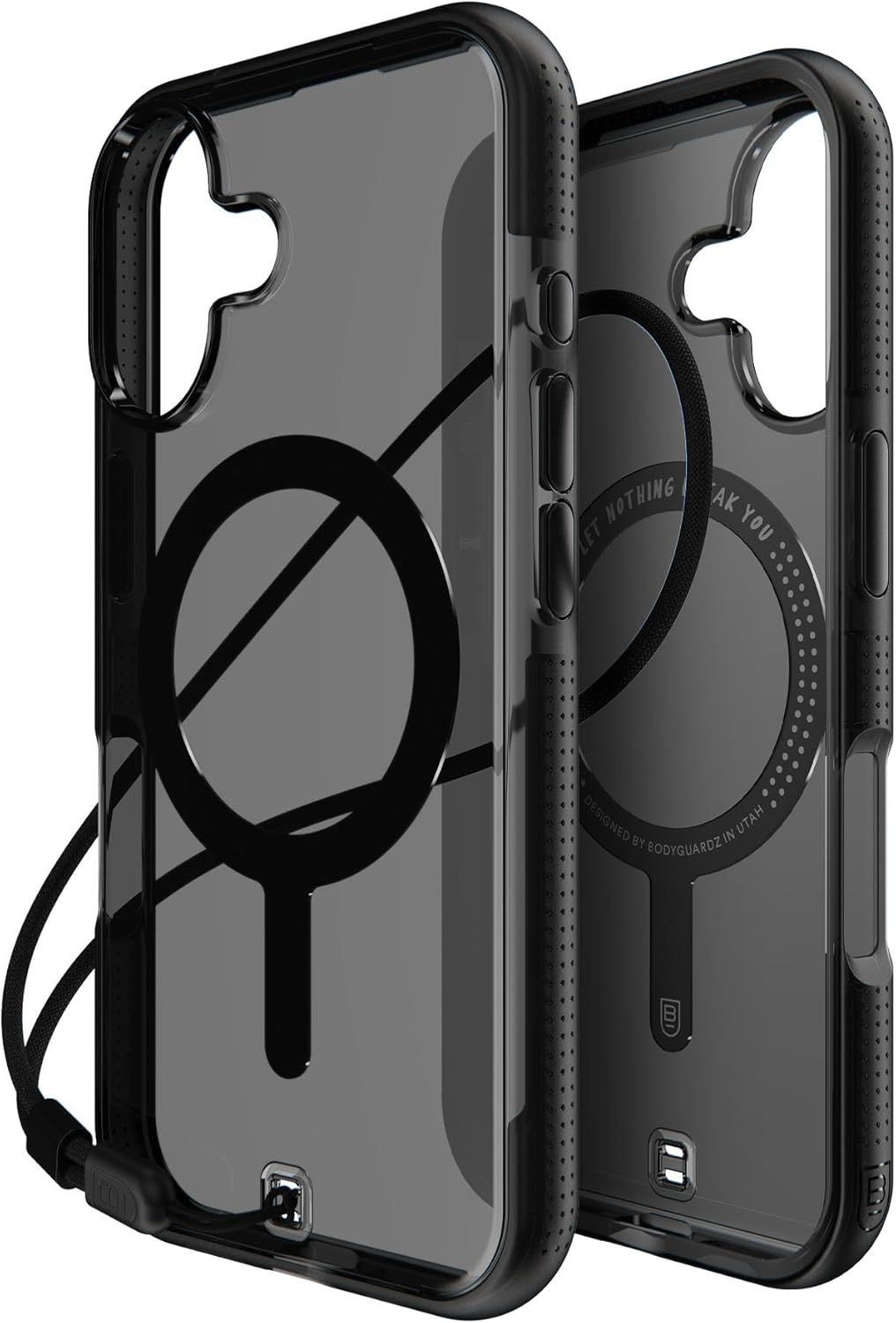 BodyGuardz Ace Pro Compatible with iPhone 16 Case - Shockproof Cover with 18FT Drop Tested - Compatible with MagSafe - Wireless Charging - Responsive Buttons - Smoke/Black (Smoke/Black)
