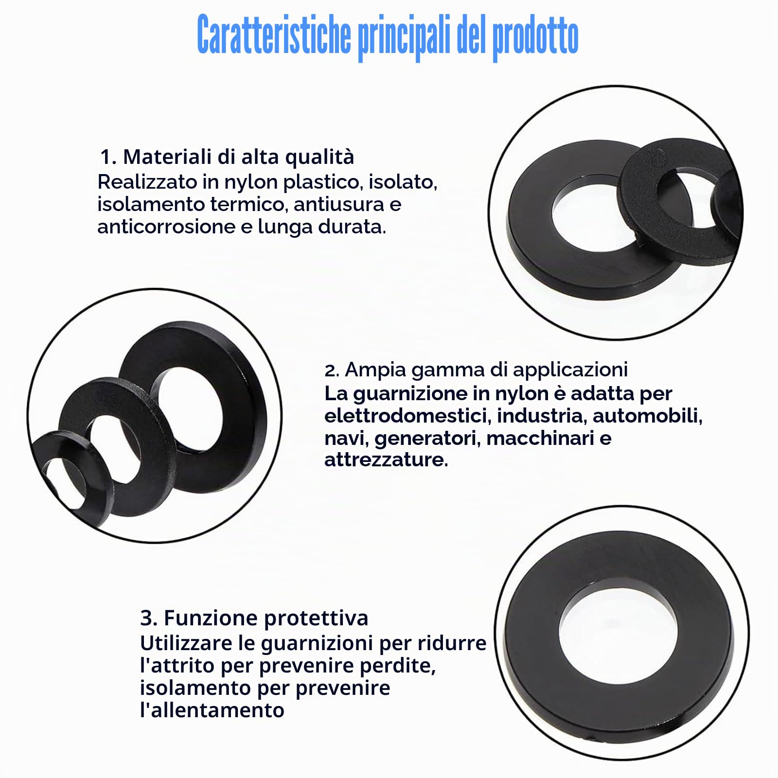 500 Pezzi Rondelle in Nylon, Rondella Piatta Plastica Assortimento Kit, Rondelle di Tenuta Circolare Isolante, Nero, M2/M2.5/M3/M4/M5/M6/M8/M10, per Fissaggi Guarnizioni Rondella