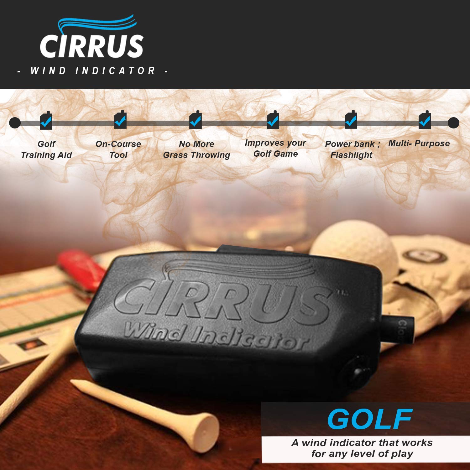 Cirrus Wind Indicator Golf Disc Golf Outdoor Sports Training Aid with Rechargeable LED Flashlight and Power Bank - Multi-Functional and Easy to Use