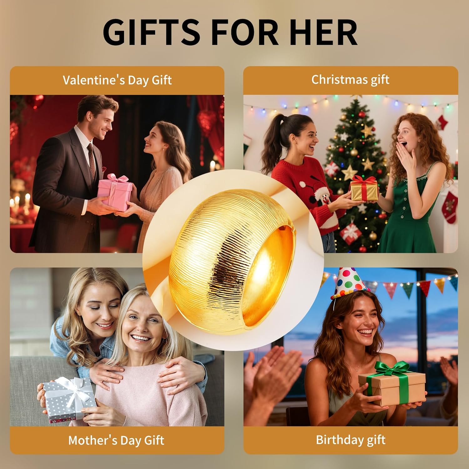 Fashion this season F&S Chunky Gold Plated Bangle Bracelets for Women, Chunky Thick Wide Cuff Stackable Statement Non-Tarnishing Bangle, Green Brown Flocked Bangle, Trendy Statement Cuff Bracelet Stack Fashion Jewelry Christmas Gifts - Image 6