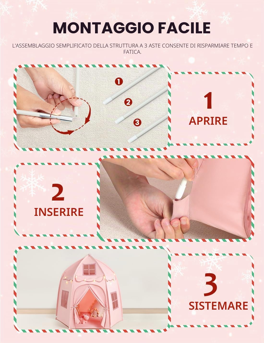 Besrey Tenda per Bambini con Luci – Tenda Gioco per Bambini a Castello per Principesse, Ampio Spazio Interno, Struttura Stabile – Ideale per Tenda Bambini Cameretta e Interni (Rosa)