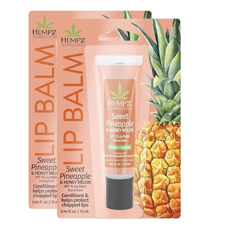 Hempz SPF 15 Lip Balm, Sweet Pineapple & Honey Melon Herbal Soothing Lip Care, for Men or Women .44 oz. (Pack of 2)