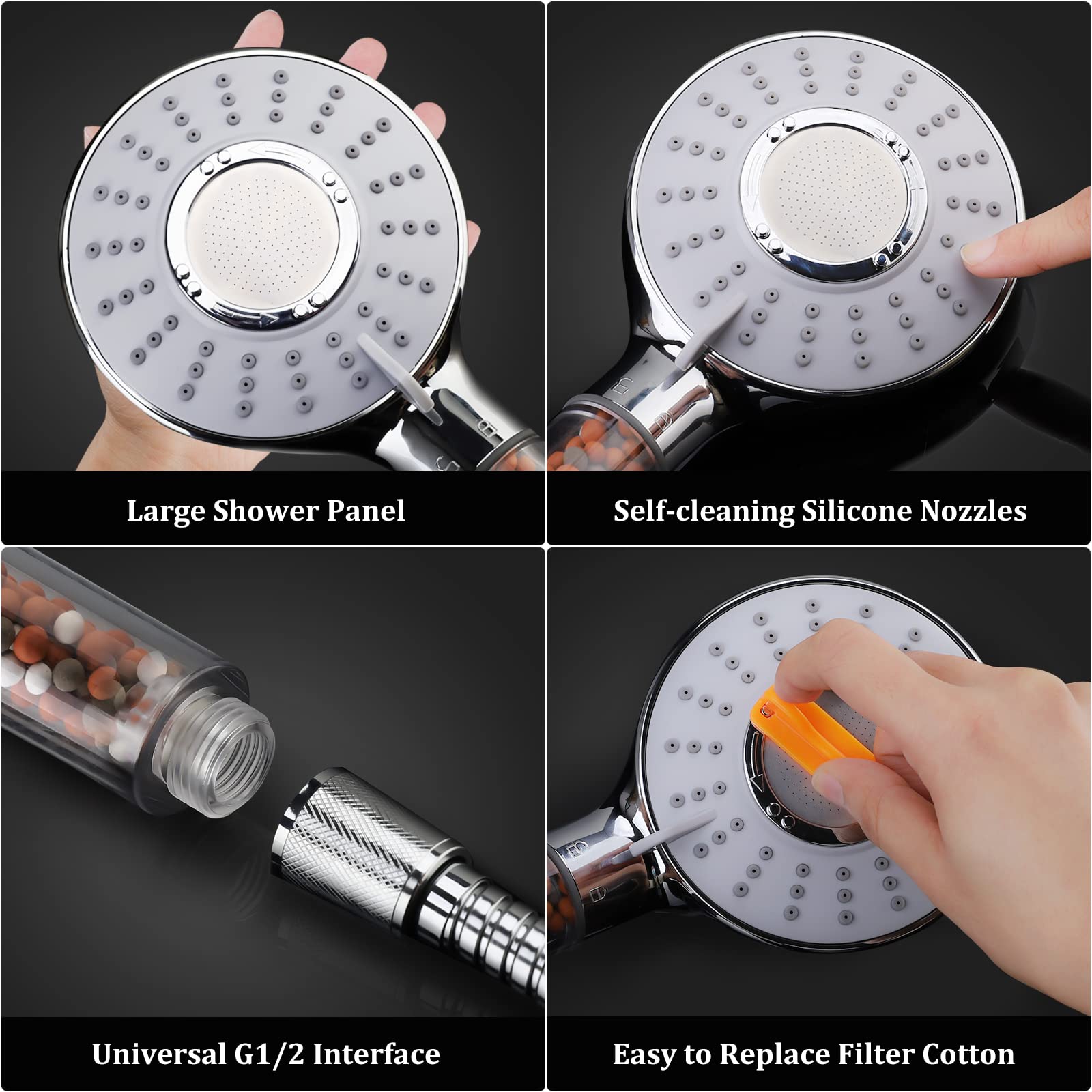 Shower Head With Handheld Filtered - 5 Spray Modes, Hard Water Filter ...