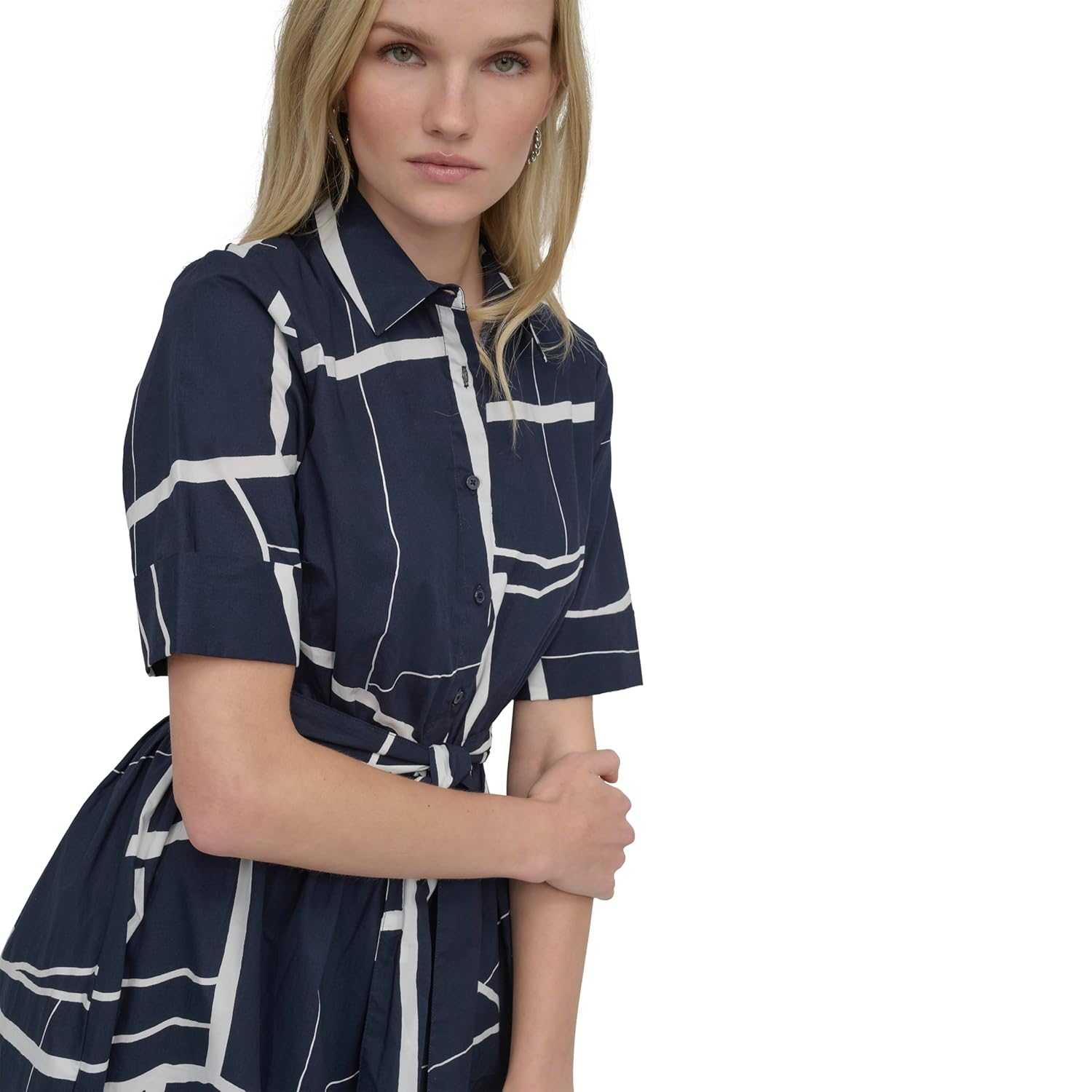 DKNY Womens Short Sleeve Cotton Poplin Collared Midi Shirtdress - Image 5