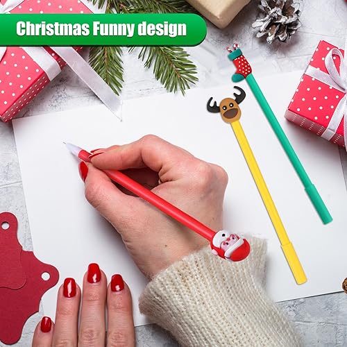 Miniatura 2 de Bolígrafo de tinta de gel de Navidad, bolígrafos de punta redonda de tinta de gel negra con personajes de Navidad, bolígrafos de tinta de gel de