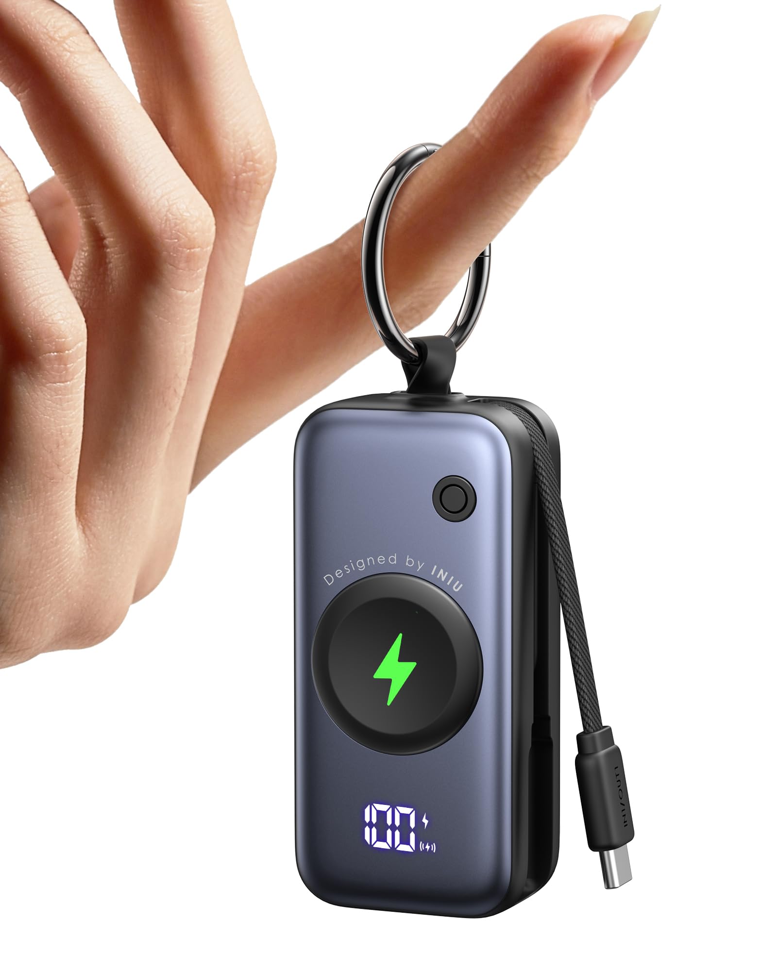 INIU Mini Portable Charger for Apple Watch, Power Bank with Built-in USB C Cable, 5000mAh 20W PD Fast Charging smart Watch Charging Dock for Apple Watch Ultra 11 10 9 8 SE, iPhone Air 17 16 15 Air