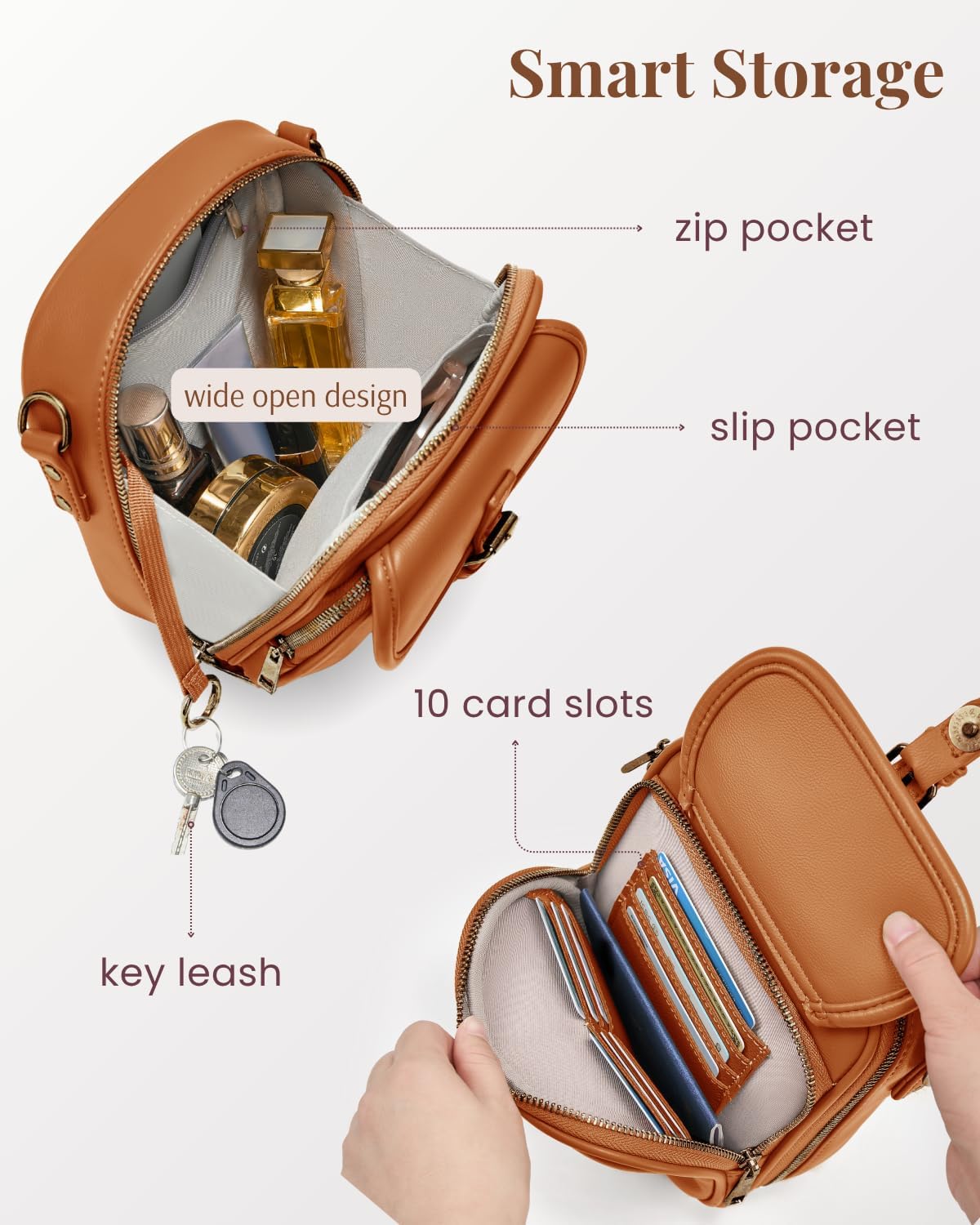 Crossbody Bags for Women, Vegan Leather Messenger Bag Vintage Shoulder Bag Travel Purse Wallet with Card Slots - Image 5