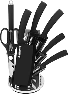 Herzberg Professional Kitchen Knife Set - Sharp Stainless Steel Knife - Acrylic Holder, Ergonomic Handle, 8-Piece Knife Set Stand - Black HGMSN8-BLK