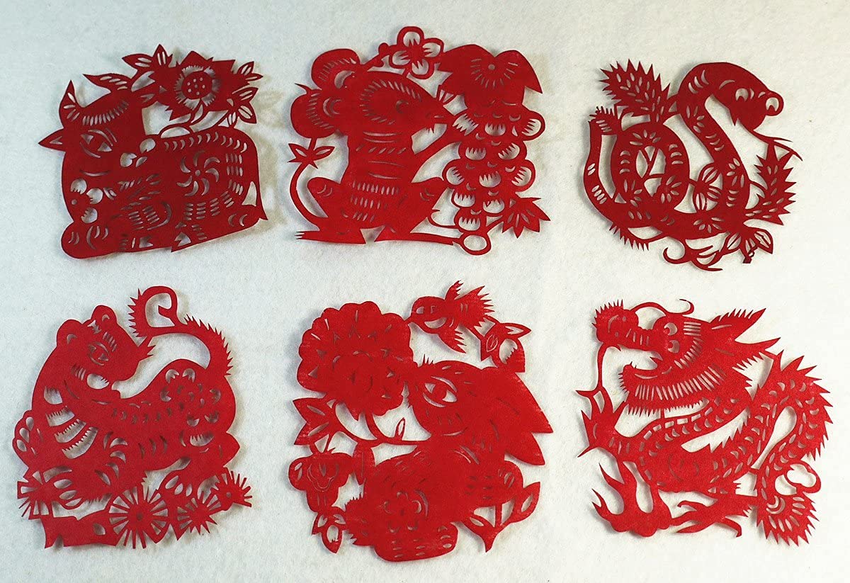 Amazon.co.jp: 切り紙細工・12支切り絵（12枚セット）・中国雑貨 : 本