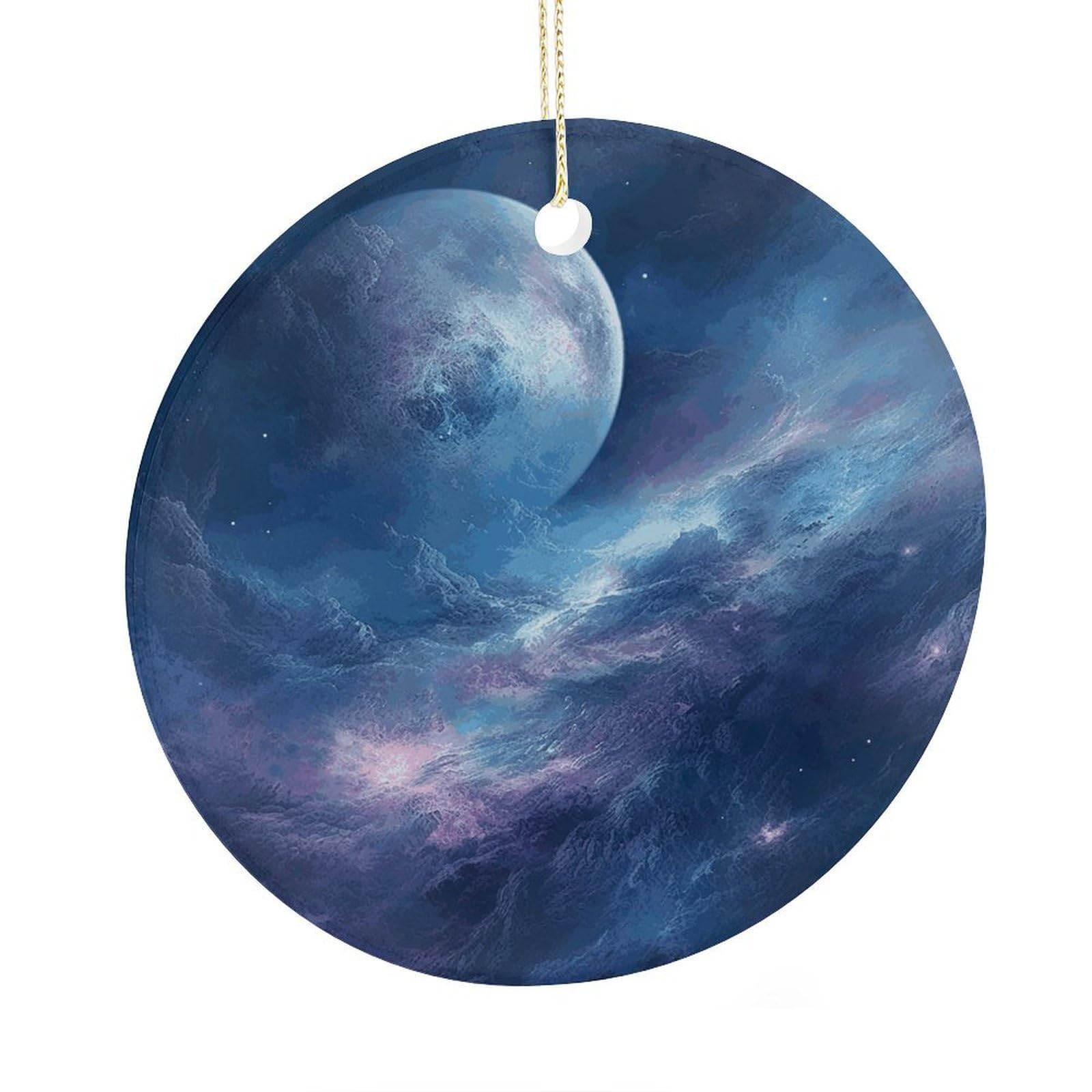 Fekiloot Style Nebula And Moon Christmas Ornaments 2.9 Inch Round Ceramic Ornament Keepsake Thank You Gifts For Office, Room, Home - Holiday Present Ideas