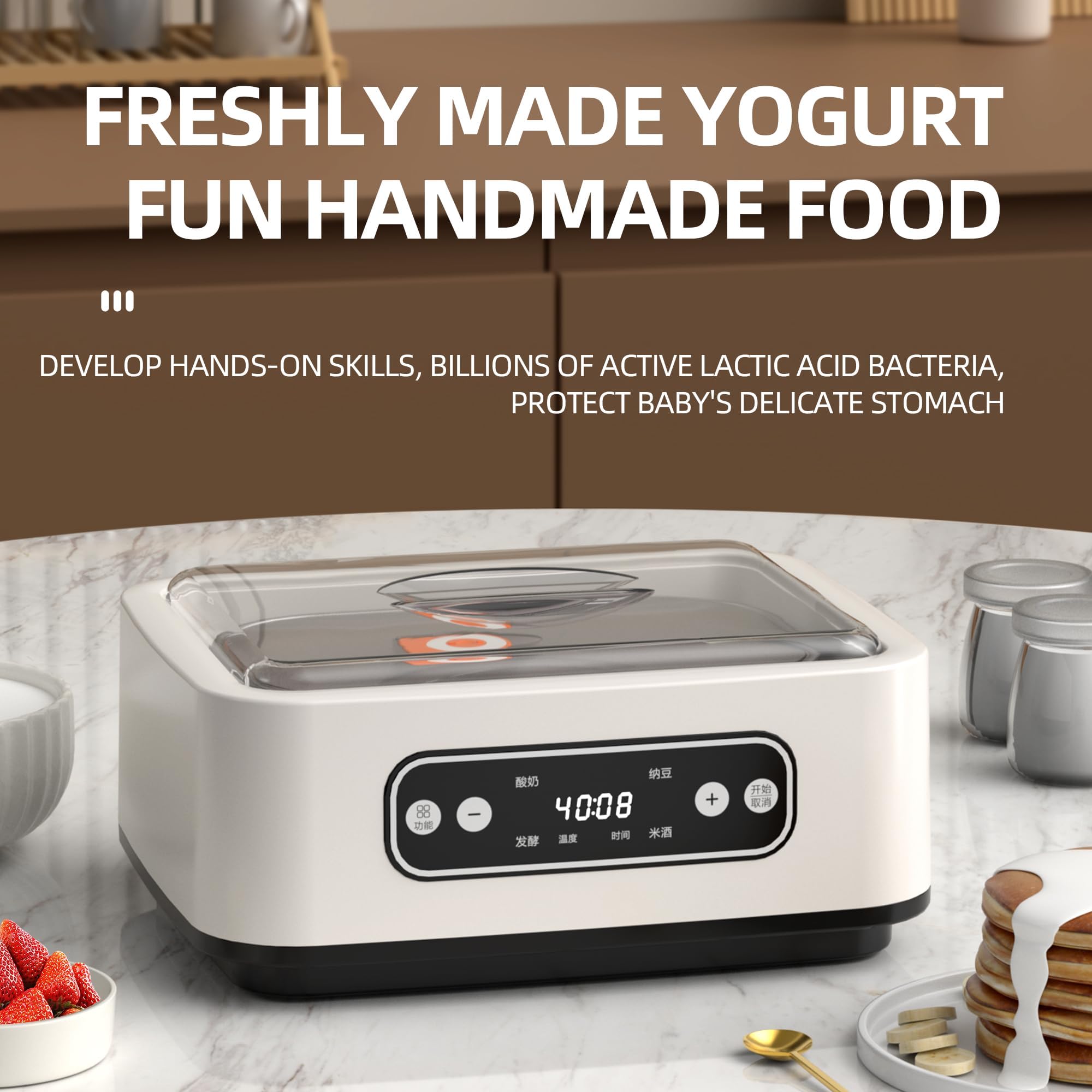 Yaourtière Automatique 1600 ML avec minuterie de 36 Heures, contrôle de la température, écran LED, Nettoyage Facile, pour des Desserts Frais et sains Without Cup