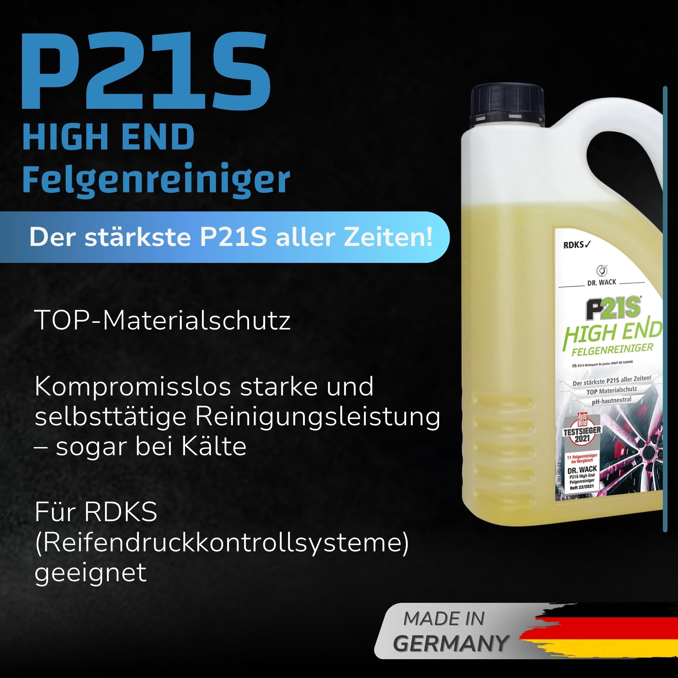 DR. WACK - P21S HIGH END Felgenreiniger 2 Liter - Felgen Spray mit Gel-Formel & Wirkindikator - Schnelle & schonende Reinigung - pH-hautneutral & biologisch abbaubar - Hochwertige Autopflege