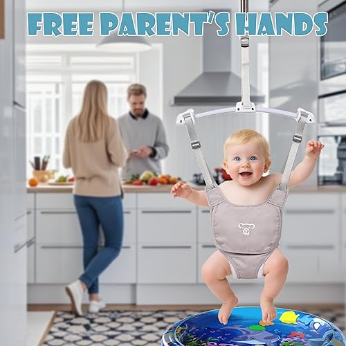 Miniatura 6 de Saltador de bebé, puente para puerta de bebé con correa ajustable, puentes y gorilas portátiles, fácil de montar, puente para bebé con alfombrilla