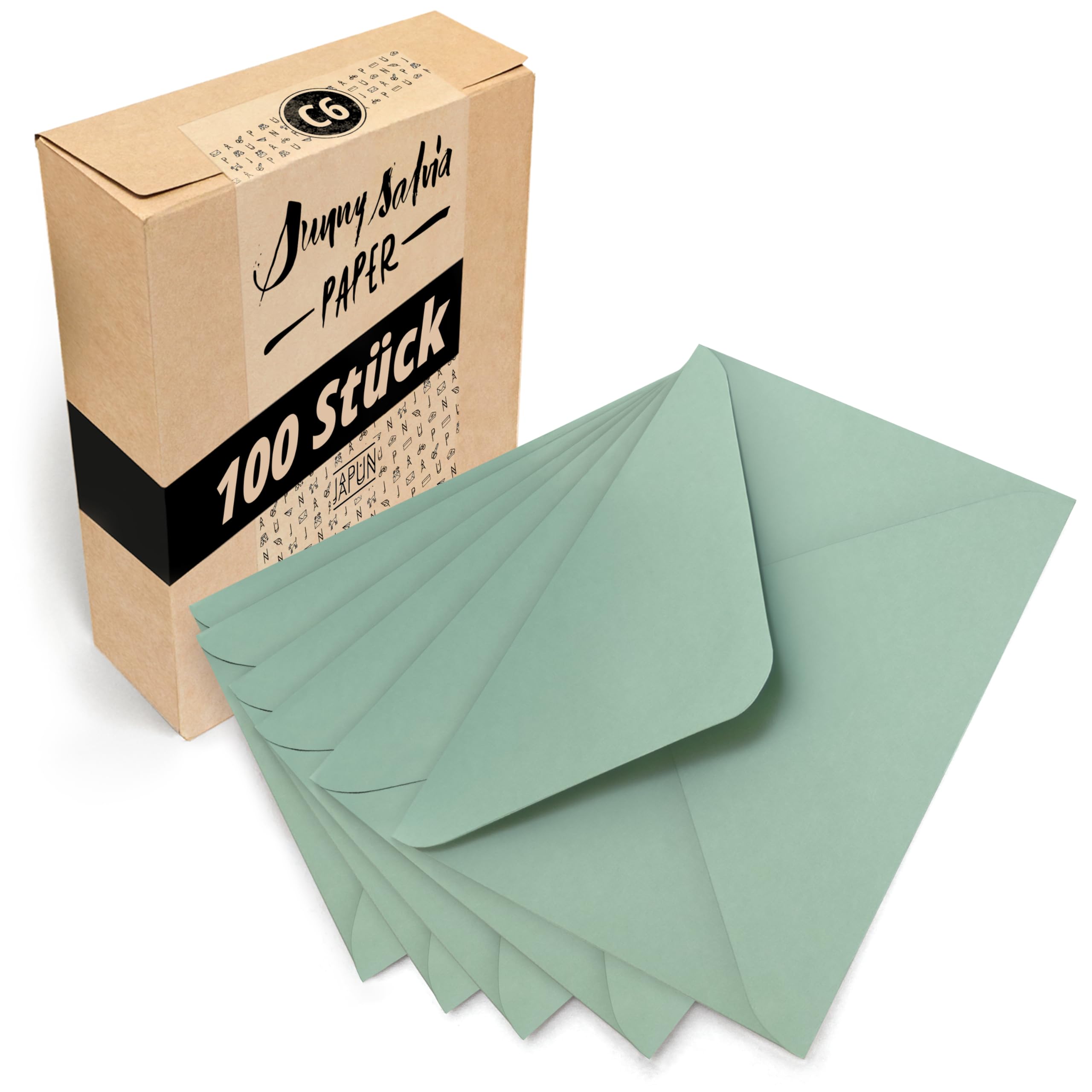 Japun - sobres (100 piezas) de papel, sobre sin ventana - DIN C6-162 x 114 mm - verde