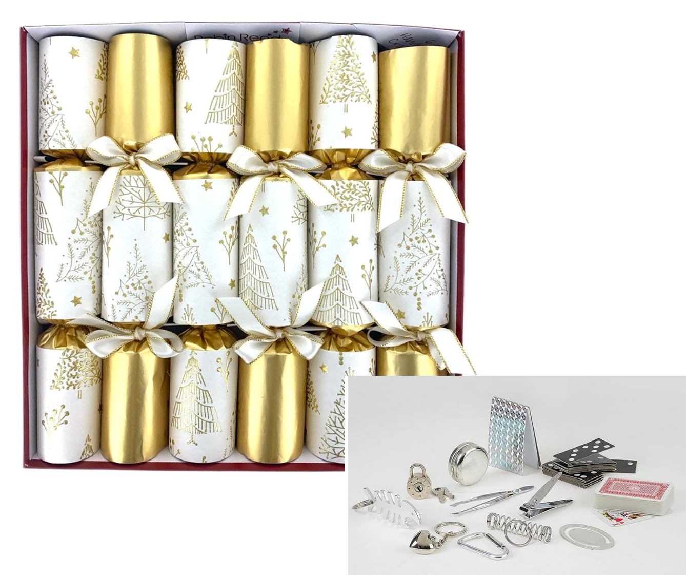 Crackers Ltd Gold Enchanted Christmas Crackers, White And Set Of 6, 30 Cm, With Paper Crown, Joke, Snap And Gift. Beautiful Display For Christmasd Dinner
