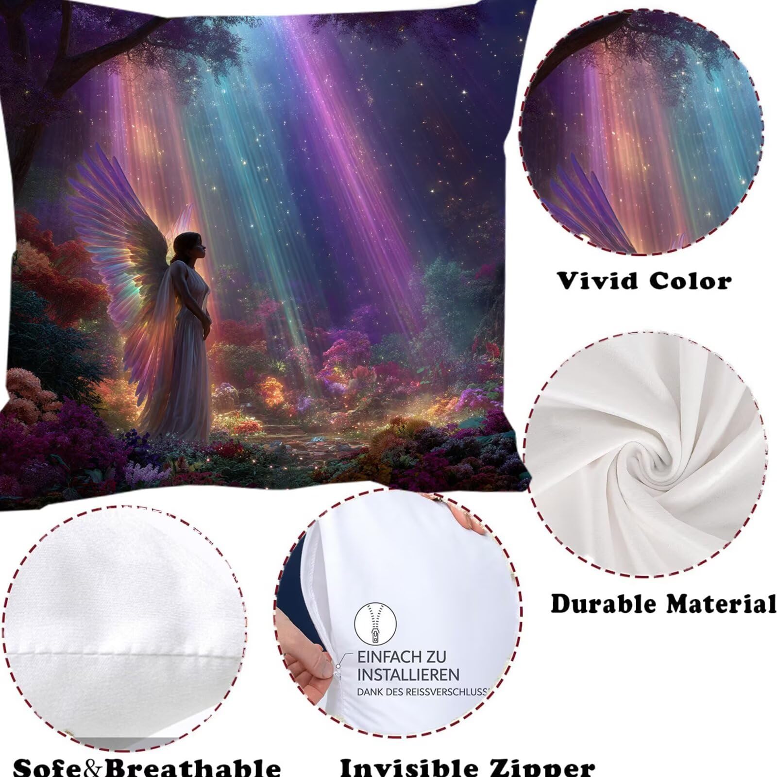 Lot de 4 Housses de Coussin Canapé 60x60cm Décoratives Double Face Taie d'oreiller en Velours Violet Coussin Carré Ange Taie d'oreiller pour Chambre, Bureau, Jardin Salon Canapé Voiture Ferme F0P-533