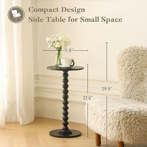 Miniatura 4 de Mesa auxiliar redonda, mesa pequeña para bebidas para espacios pequeños, mesa auxiliar moderna con patas de madera maciza para sala de estar,