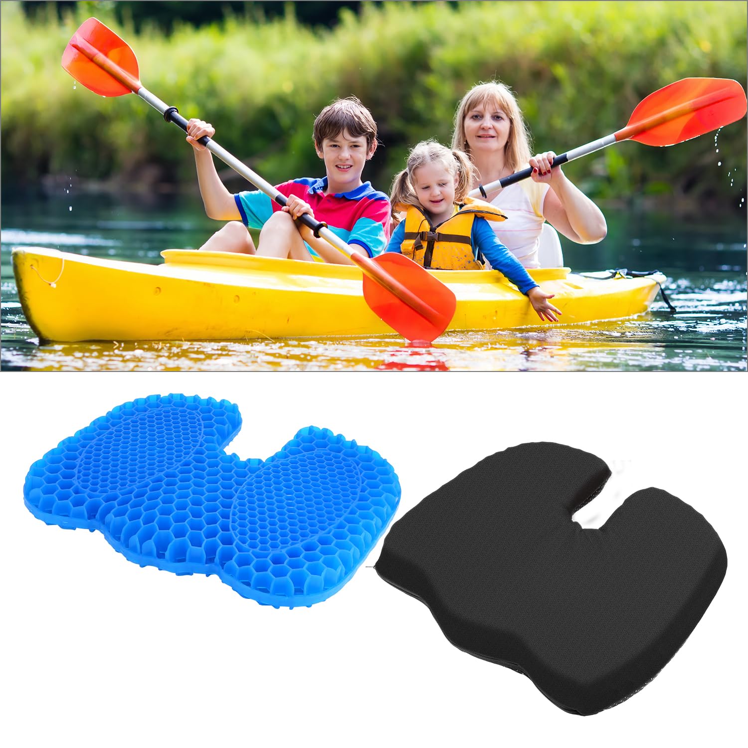 QWORK® Cojín de Asiento para Kayak, Cojín de Gel Antideslizante, Cojín de Asiento en U Forma, para Kayaks, Barcos, Silla de Oficina, Coche