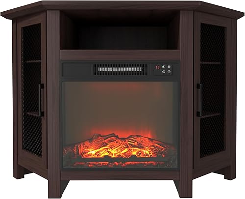 Juego de soporte de TV con chimenea de 70 pulgadas, centro de entretenimiento con insertos de chimenea eléctrica, calentador con gabinetes,