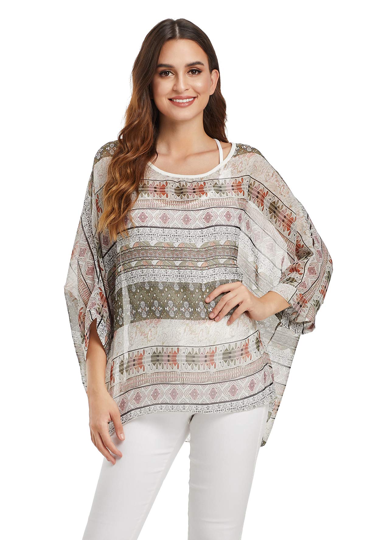 OKSakady Blusa de Verano para Mujer - Blusa de Gasa y Tallas Grandes Elegante y Informal con Estampado Floral