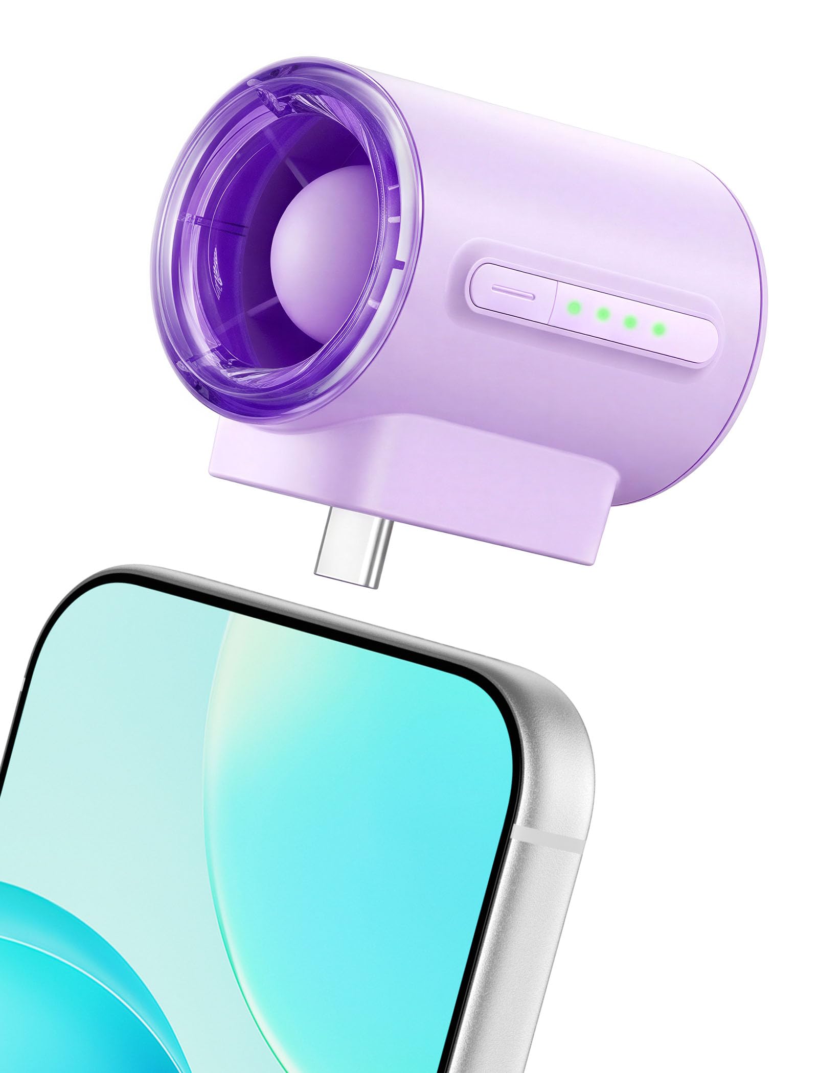 Aecooly Powerful USB C Phone Fan, 17000 RPM High Speed, Compatible with iPhone, iPad, Tablet, 4 Speed Mini Portable Cell Phone Fan Attachment for Summer, Travel, Gifts for Women-Purple