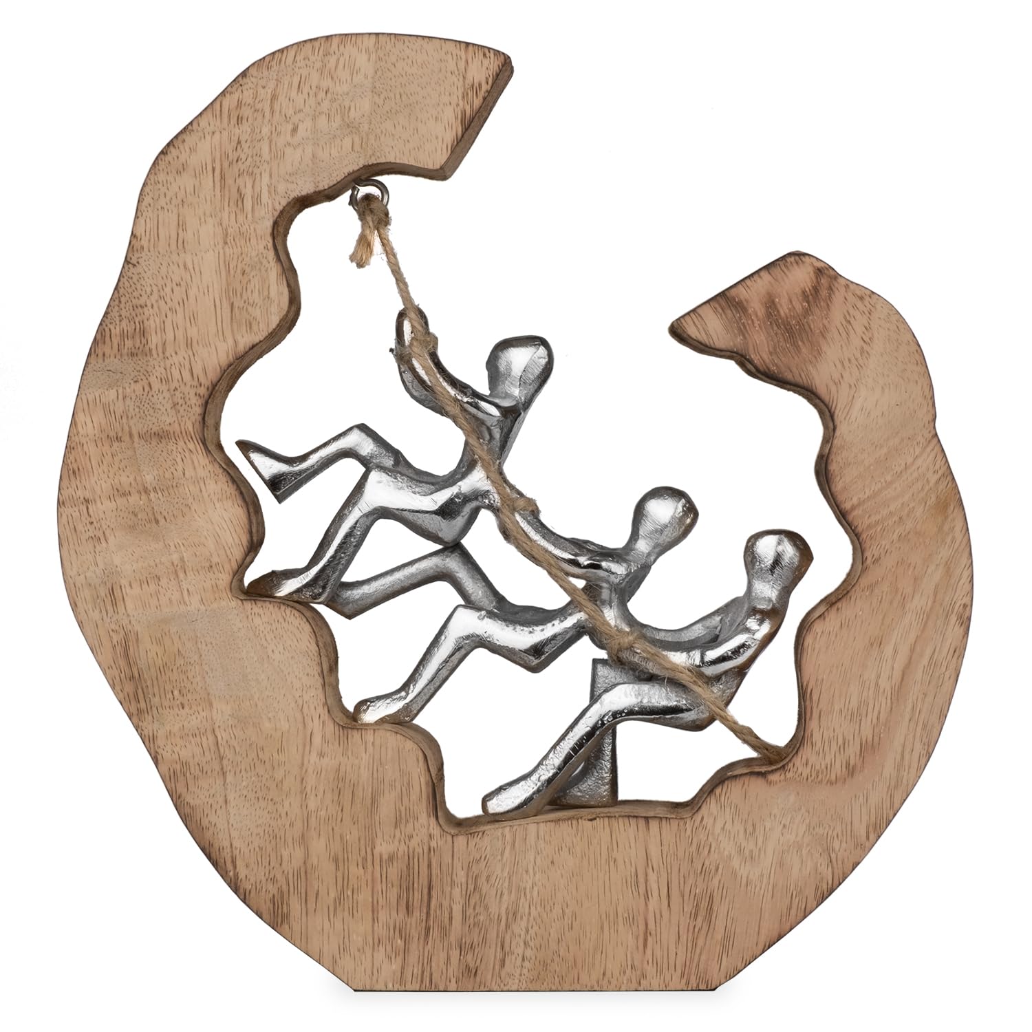 Moritz Skulptur One Rope Teamwork 24 cm Mangoholz Aluminium – Dekofigur | Handgefertigtes Unikat aus Holz und Metall, Symbol für Zusammenhalt, für Kollegen, Team und Chefin
