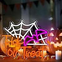 Vista 12 de Treela Halloween Neon Sign Happy Halloween Sign Wall Decor LED Neon Window Lights USB Powered Bat Light up Bat for Wall Bedroom Living Room Bar