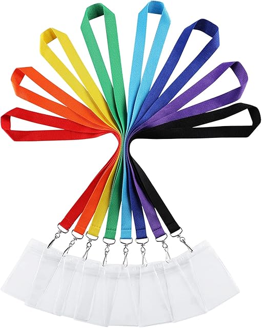 WEZEBEL Lanyard with Card Holder, Durable Rainbow Neck Lanyards Straps with Clear Waterproof Holders in Bulk (8 Pack, Rainbow)
