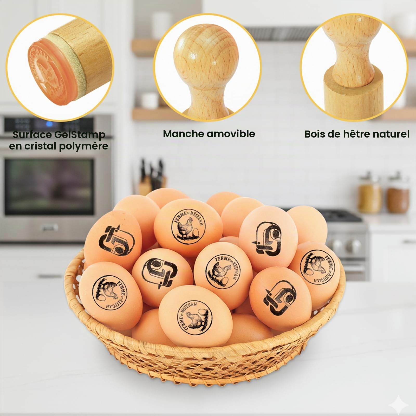 Tampon personnalisé pour œufs – Tampons de marquage personnalisés pour œufs avec tampon encreur pour œufs frais à la ferme, marqueurs d’œufs faits maison, outil de tampon avec logo/texte personnalisé
