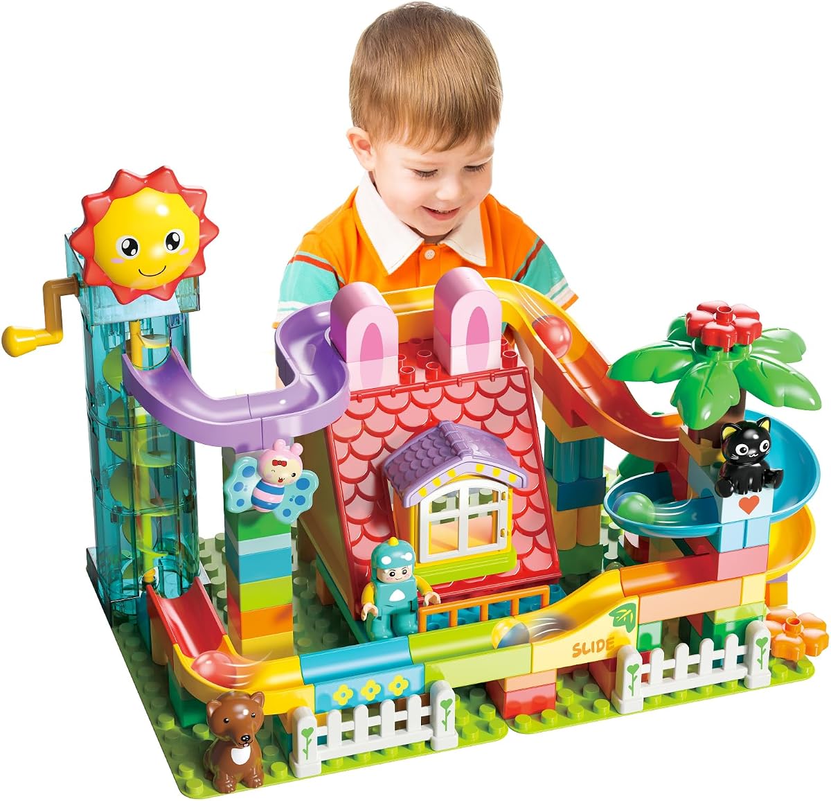 Bloques de construcción para niños con elevador en espiral, ladrillos de juguete de regalo, juego de pista de carreras con elevador motorizado, bloques grandes educativos para niños de 3, 4, 5, 6, 7 y 8 años