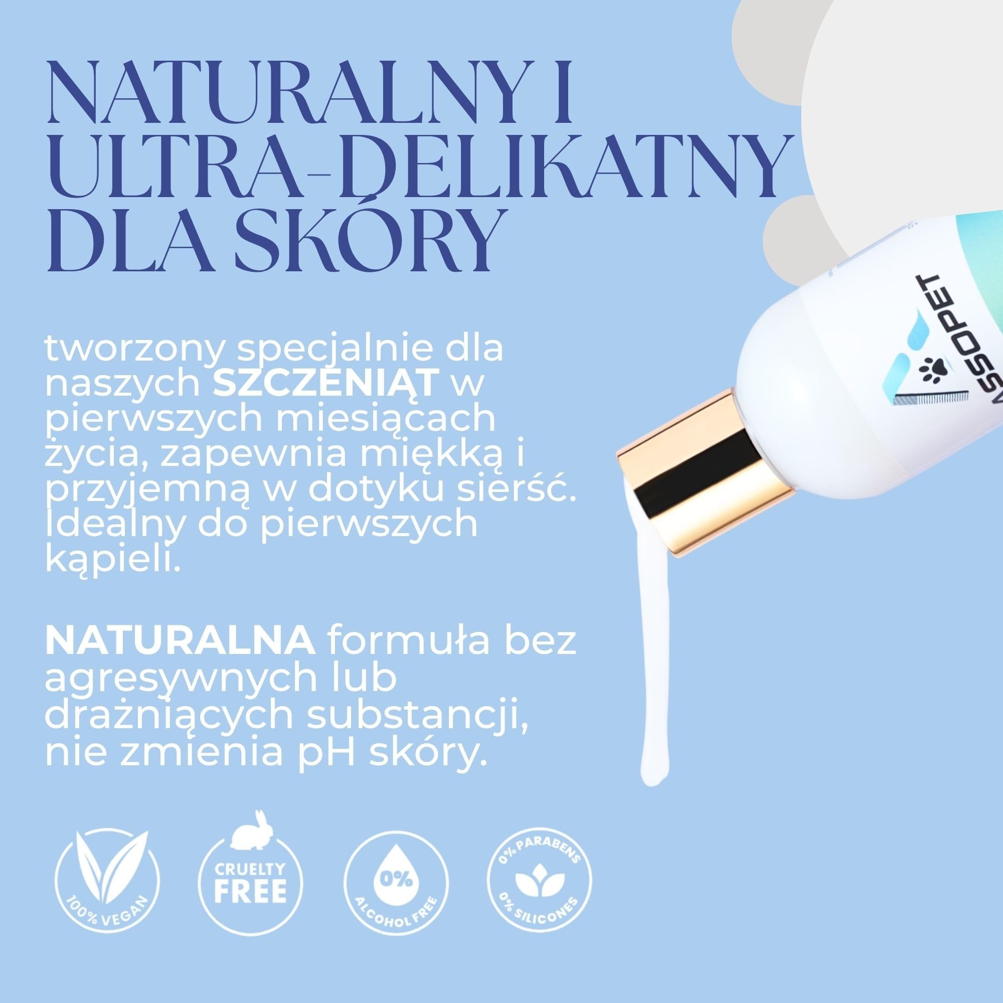 Szampon dla Szczeniąt 250ml – ASSOPET – Ultra-Delikatny Szampon dla Psów z Bio Olejem Arganowym i Bio Aloesem – Bezpieczny, 100% Naturalny, Bez Parabenów i Silikonów – Made in Italy
