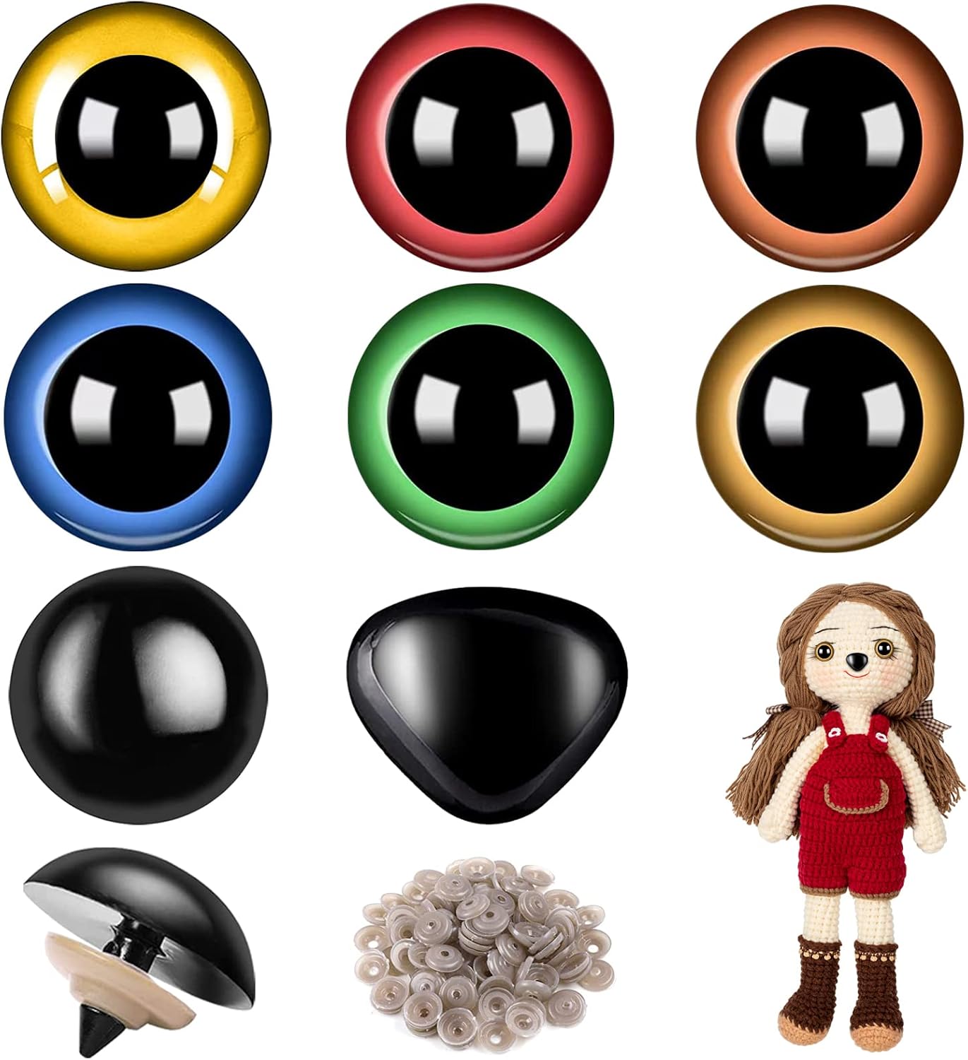 Safety Eyes and Noses for Amigurumi, Black Plastic Doll