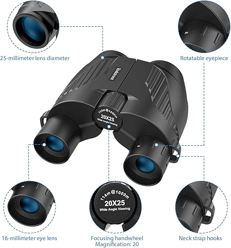 Miniatura 2 de Binoculares de alta potencia de 20 x 25 para adultos y niños, prismáticos compactos HD impermeables, duraderos y transparentes, lentes FMC BAK4,