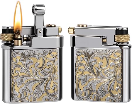 Vintage Trench Lighter, Refillable Soft Flame Lighters, Kerosene Fluid Engraving Lighter - Antique Brass Lighters for Him Fuel Not Included