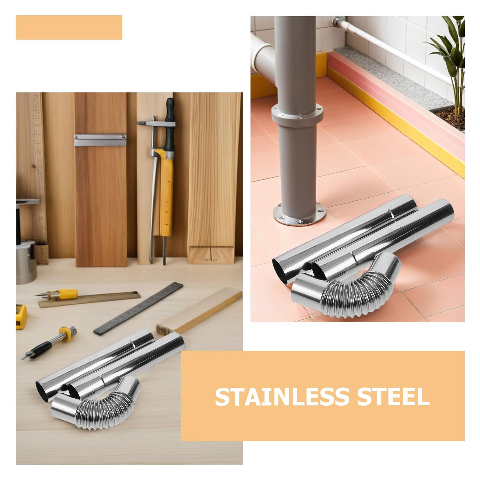 Tubo per Stufa Stufa in Acciaio Inox 4 Pezzi, Argento | Sistema di Canna Fumaria, Uso Interno e Campeggio, Resistenza All'ossidazione, Tenuta e Manutenzione Semplice