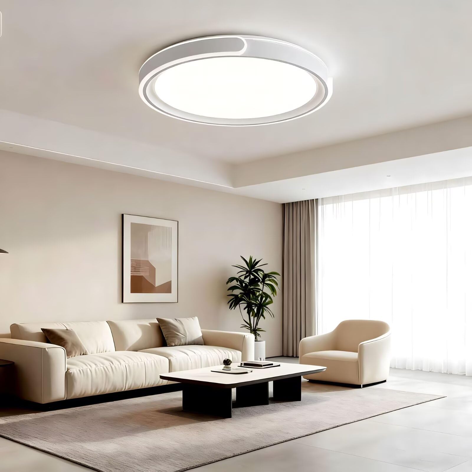 ASJK Plafoniere LED Rotonda da Soffitto Dimmerabile 96W, 8600LM, con design Moderno. 3000k- 6500K, adatta ad soggiorno, cucina, camera da Letto o corridoio. 50cm Bianco