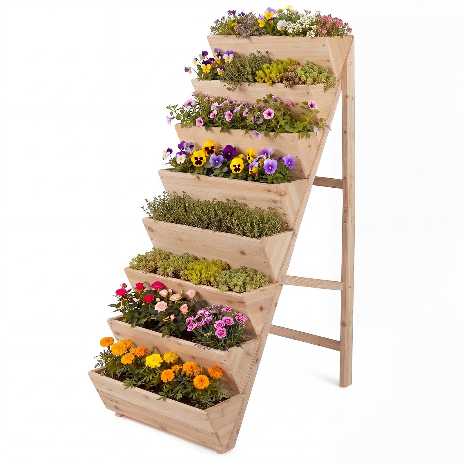 COSTWAY Huerto Urbano Vertical de 5 Niveles, Jardinera Exterior de Madera, Forma de Escalera para Iluminación Suficiente, Meceteros para Flores y Verduras, Terraza, Jardín (101x60,5x150 cm,Natural)