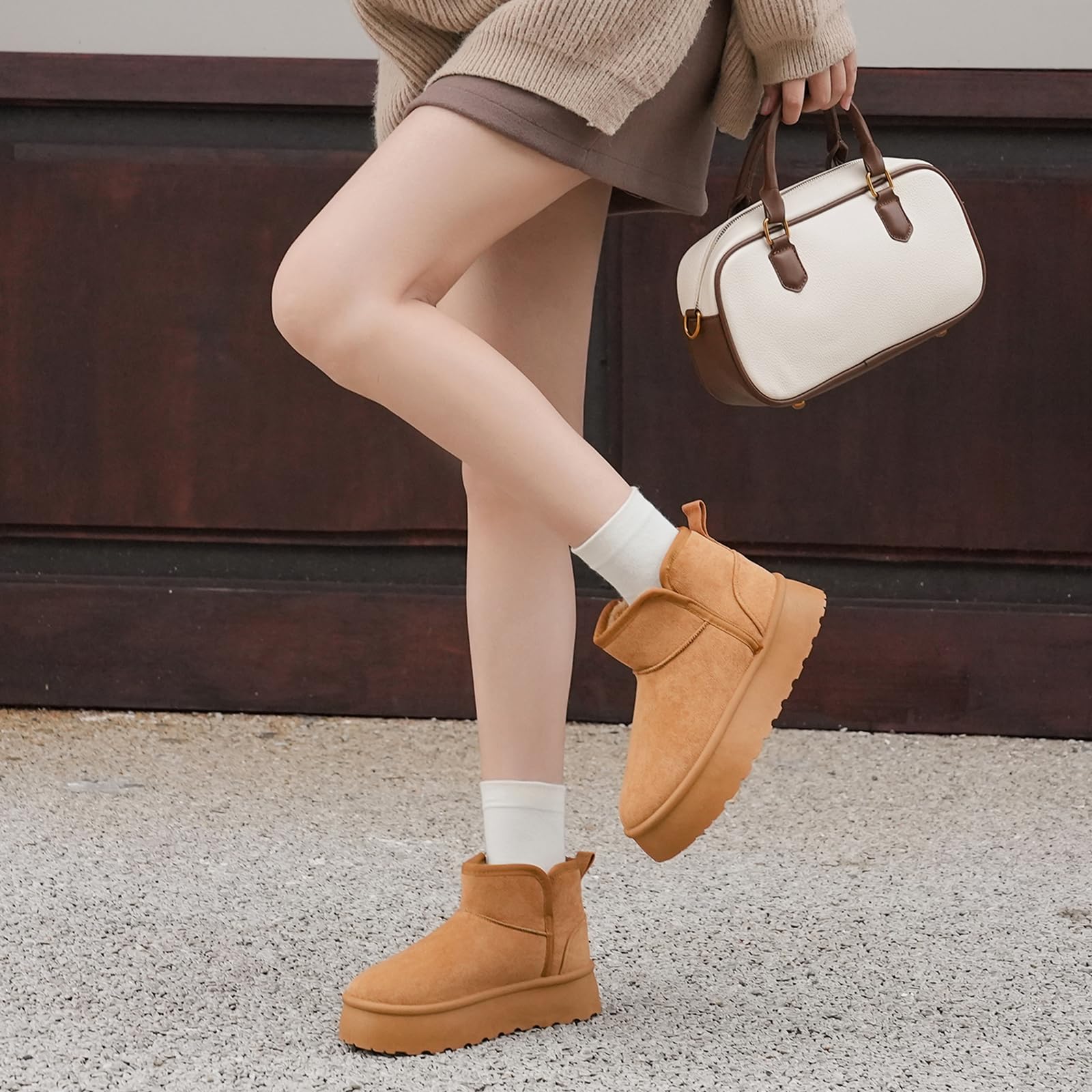Pelbiuqik Stivali Donna Invernali Classic Platform alla Moda Scarpe da Neve, Impermeabile Caldo con Antisdrucciolo Stivaletti
