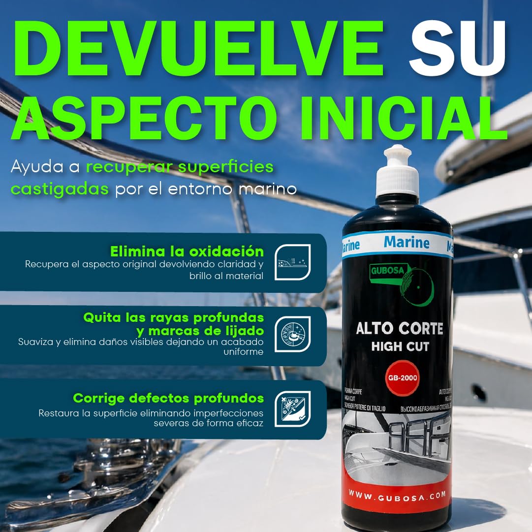 Vernis haute coupe gelcoat 1000 ml élimine oxydation marques enlève rouille métal restaure brillance polissage professionnel detailing voiture bateau sans silicone utilisation avec polisseuse | GUBOSA