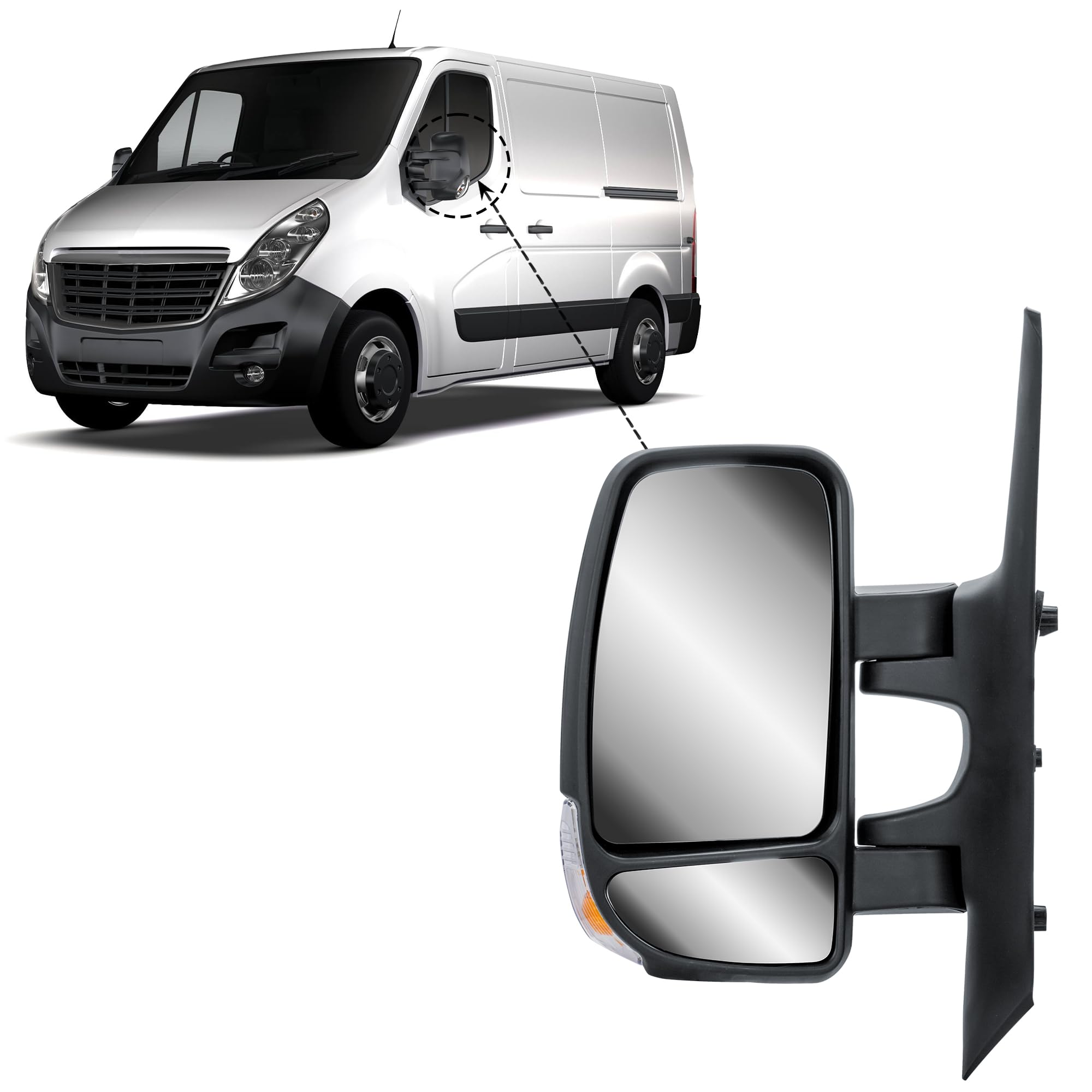 Specchietto retrovisore esterno elettrico e riscaldabile per Renault Master/Nissan NV400 2010-2024 / Opel Movano 2010-2022 - con luce lampeggiante (sinistra (LH) lato guidatore)