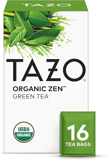 TAZO Organic Zen Green Tea, Caffeinated Tea with Refreshing Lemongrass & Spearmint, 16 Total Bags