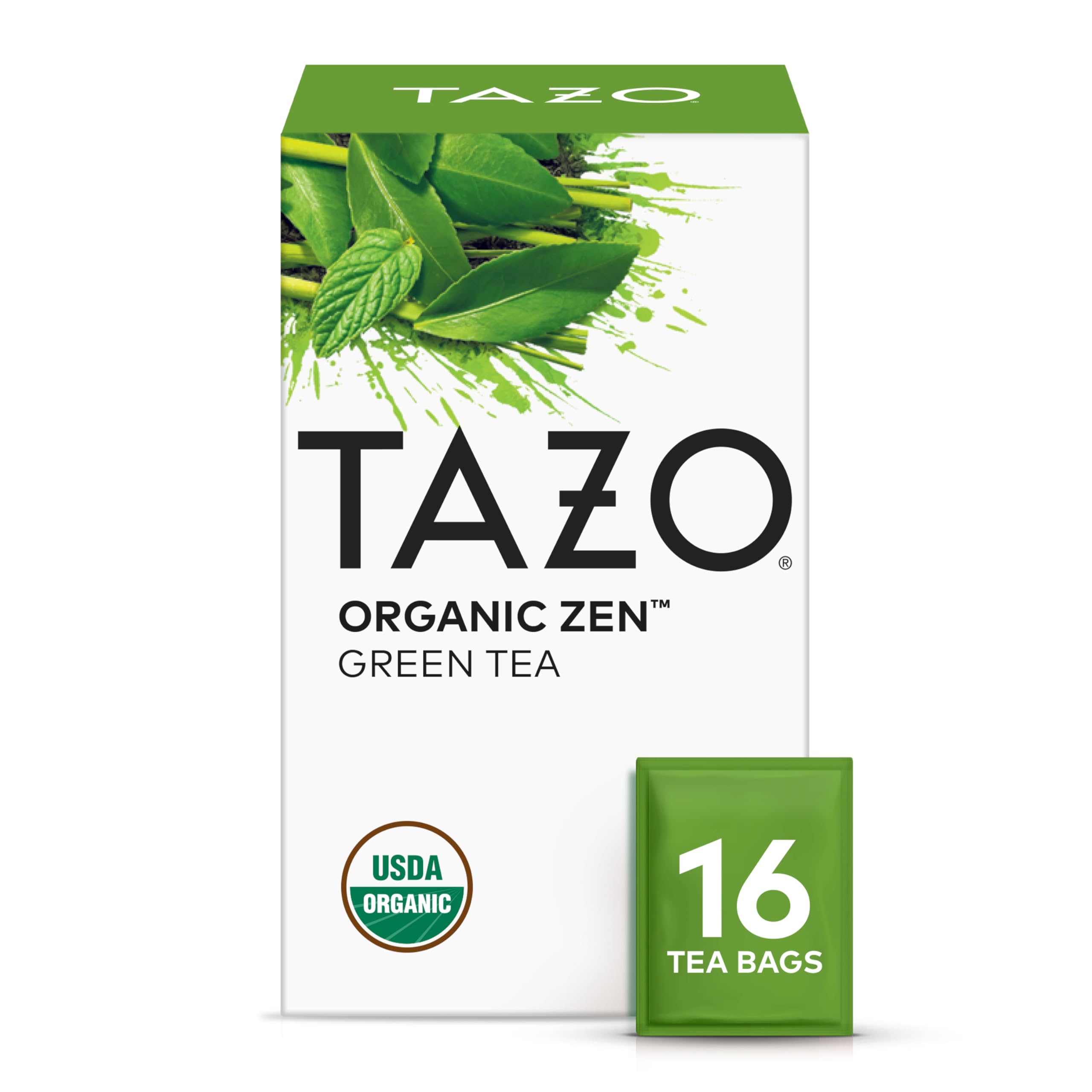 Organic Zen Green Tea, Caffeinated Tea with Refreshing Lemongrass & Spearmint, 16 Total Bags