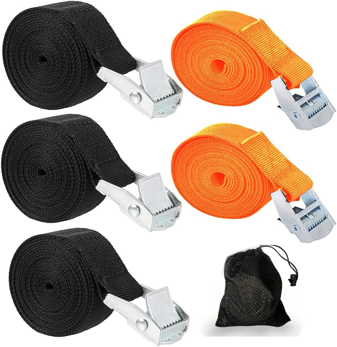 Tie Down Straps with Storage Bag, Adjustable Lashing Straps up to 250lbs, Heavy Duty Ratchet Cargo Straps with Cam Buckles Suitable for Carrying(5 Pack)