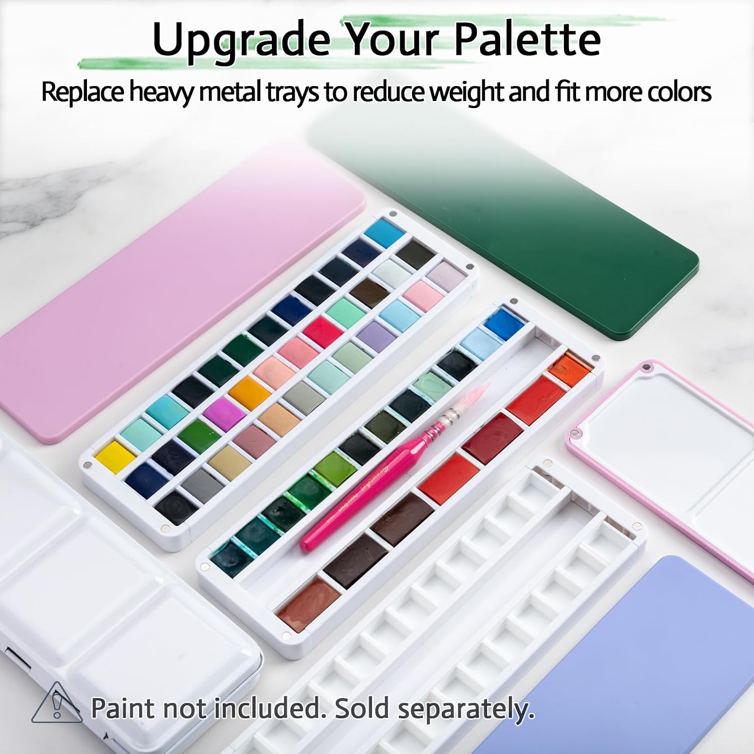 SEAMIART Magnetic Empty Watercolor Paint Palette Box with Lid, Stackable Travel Watercolor Palette Case for Half Pans & Full Pans, Watercolor Storage Organizer for Artists, Studio, Adults - Green